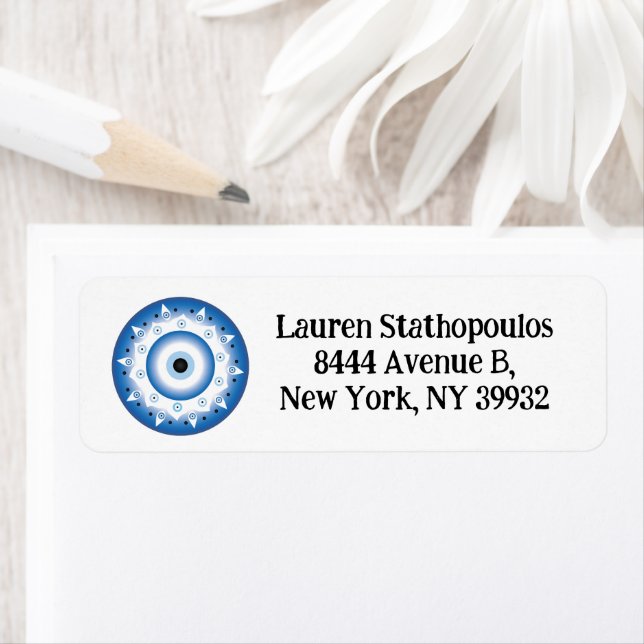 Mandala Greek Evil Eye Blue White Label (Insitu)
