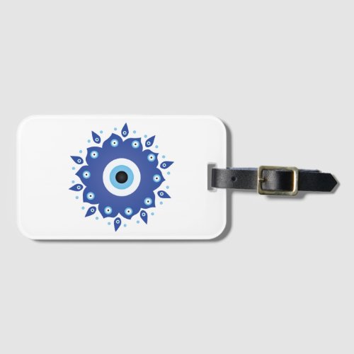 Mandala Greek Evil Eye Blue White Luggage Tag