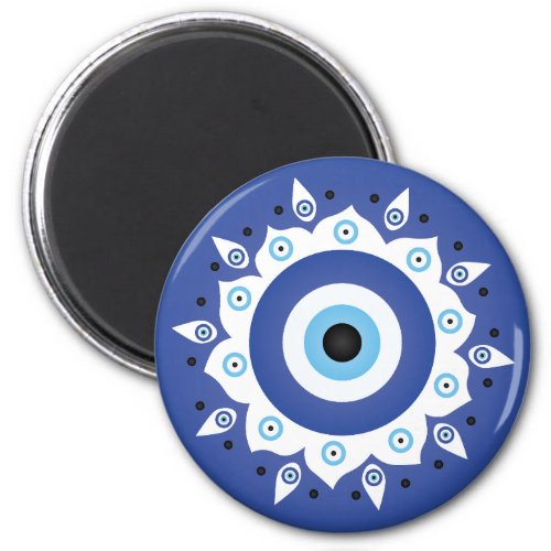 Mandala Greek Evil Eye Blue White Magnet