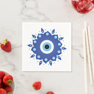 Mandala Greek Evil Eye Blue White Napkins