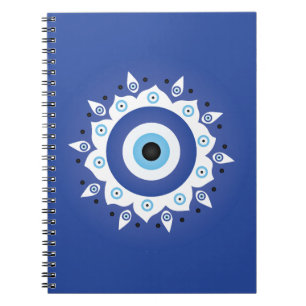 Mandala Greek Evil Eye Blue White Notebook