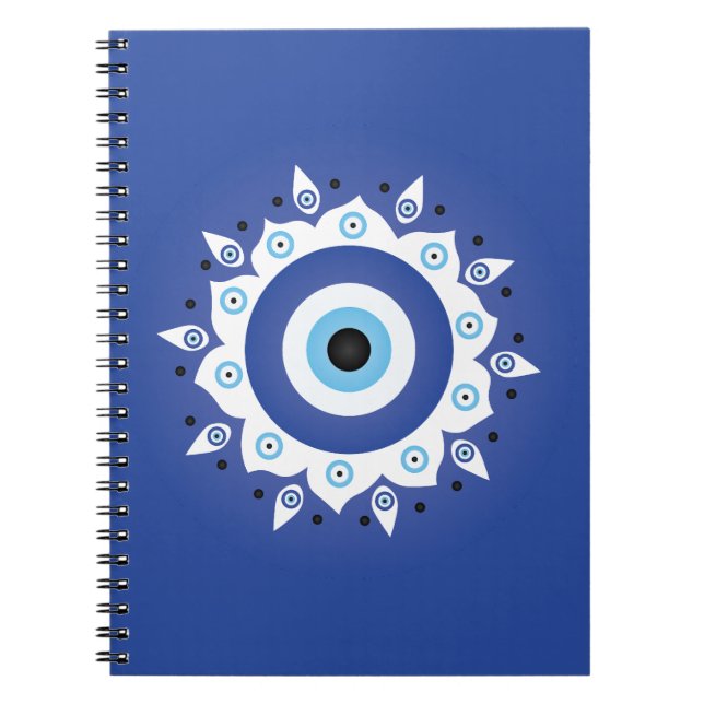 Mandala Greek Evil Eye Blue White Notebook (Front)