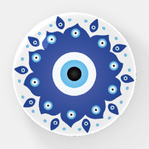 Mandala Greek Evil Eye Blue White Paperweight