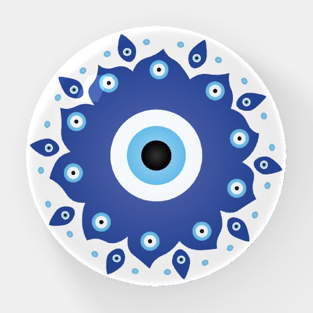 Mandala Greek Evil Eye Blue White Paperweight (Front)