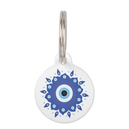 Mandala Greek Evil Eye Blue White Pet ID Tag