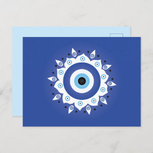 Mandala Greek Evil Eye Blue White Postcard