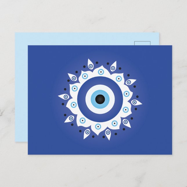 Mandala Greek Evil Eye Blue White Postcard (Front/Back)