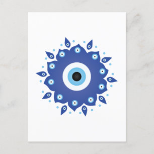 Mandala Greek Evil Eye Blue White Postcard