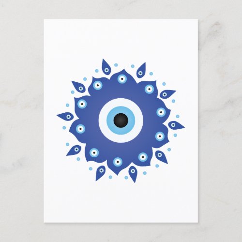 Mandala Greek Evil Eye Blue White Postcard