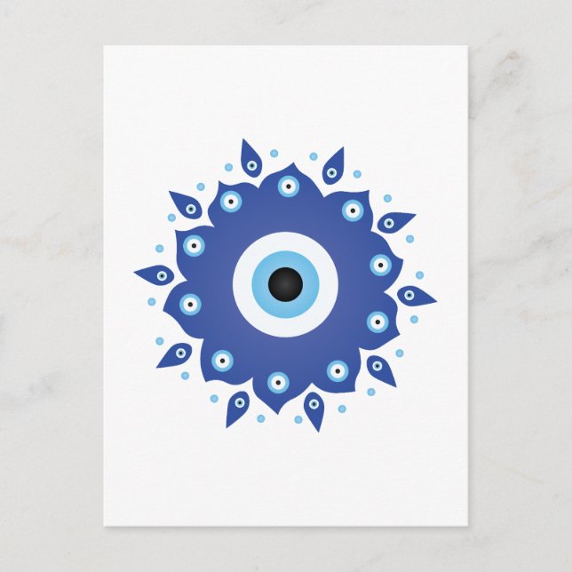 Mandala Greek Evil Eye Blue White Postcard (Front)