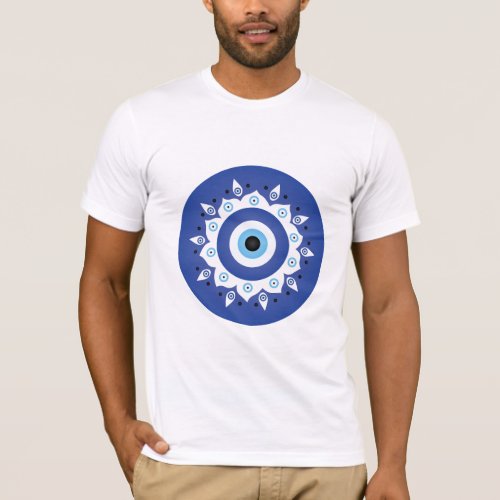 Mandala Greek Evil Eye Blue White T_Shirt