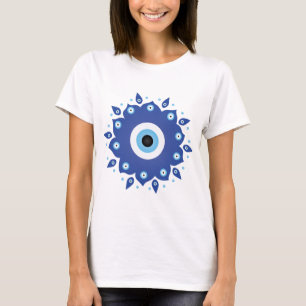 Mandala Greek Evil Eye Blue White T-Shirt