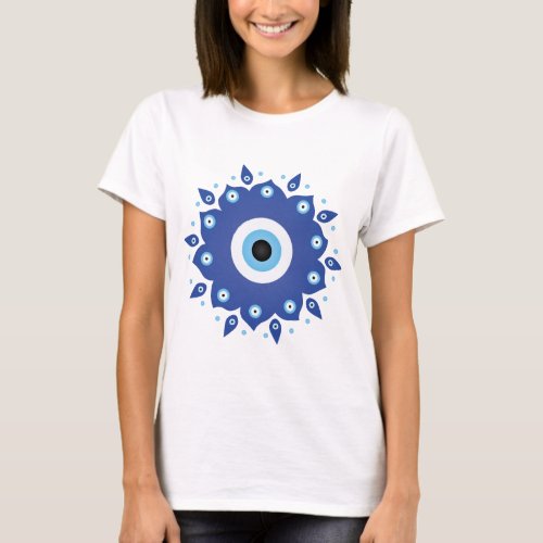 Mandala Greek Evil Eye Blue White T_Shirt