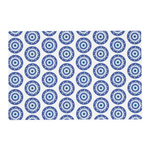 Mandala Greek Evil Eye Pattern Blue White Placemat