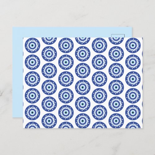 Mandala Greek Evil Eye Pattern Blue White Postcard