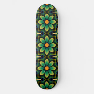 Mandala Green and Yellow Floral Geometric Pattern Skateboard