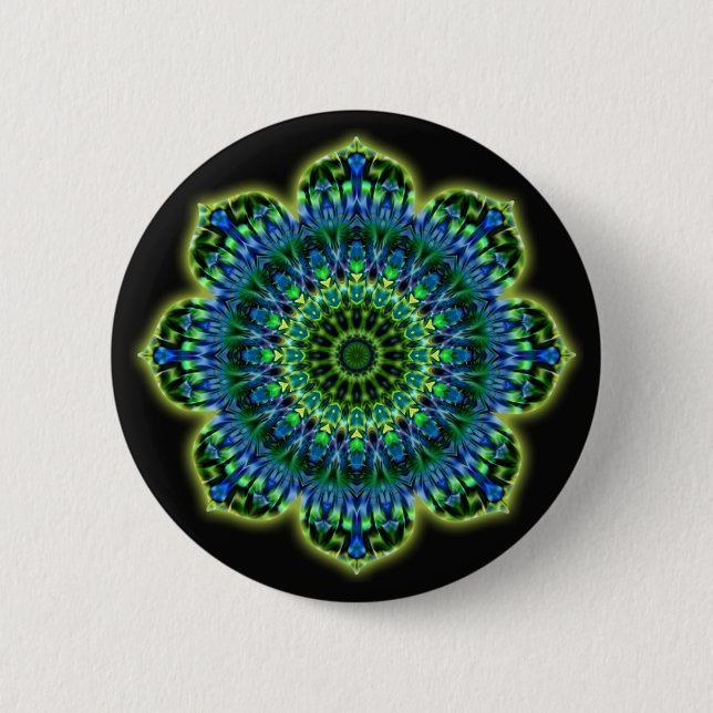 Mandala green blue | black pinback button (Front)