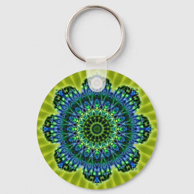 Mandala green blue | lightgreen flower keychain (Front)