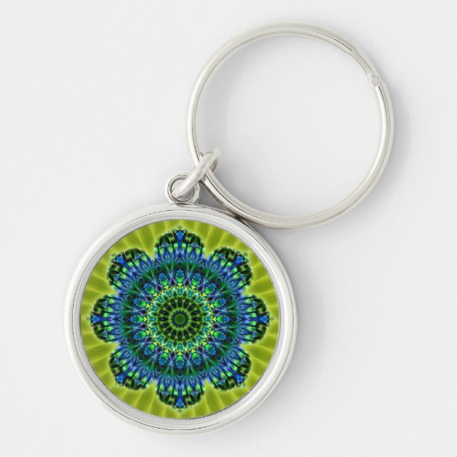 Mandala green blue | lightgreen flower keychain (Front)
