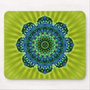 Mandala green blue lightgreen flower mouse pad