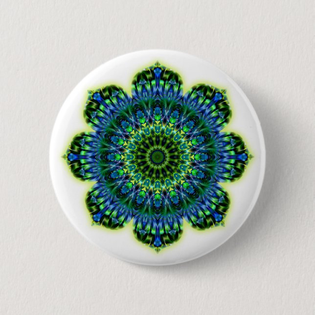Mandala green blue pinback button (Front)