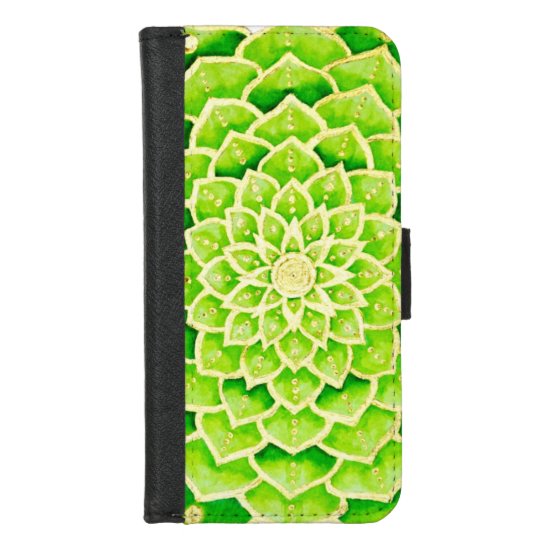 Mandala Green Leaves Succulent Gold Abstract iPhone 8/7 Wallet Case