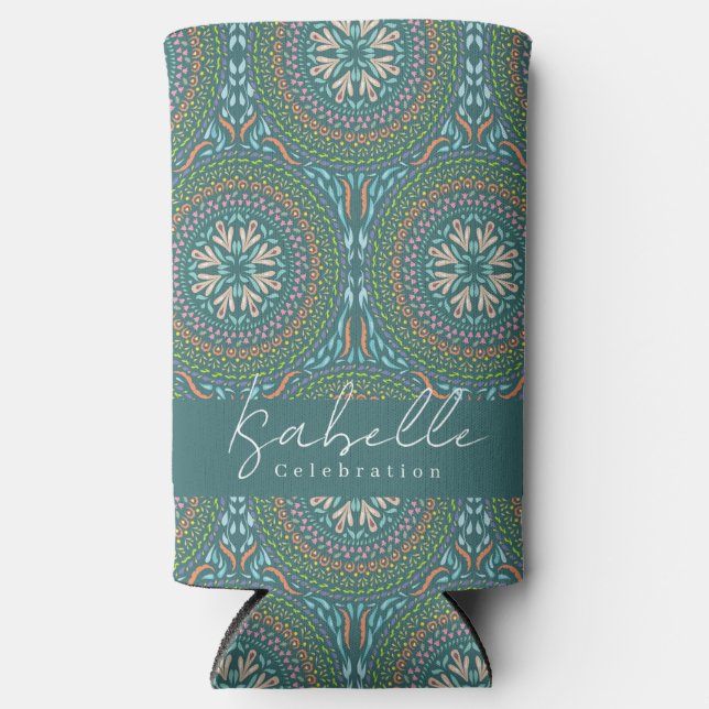 Mandala Green Seltzer Can Cooler (Front)