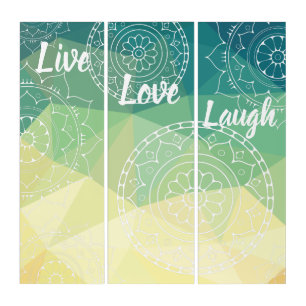 Mandala green yellow wall art in 3 pieces