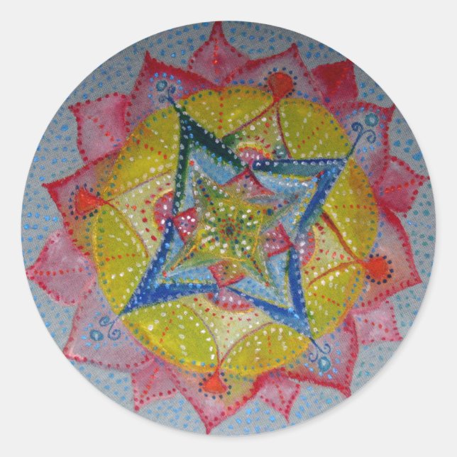 Mandala Hand Painted Classic Round Sticker, Glossy Sticker (Front)