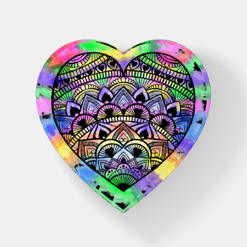 Mandala Heart Multicolor Watercolor Paperweight