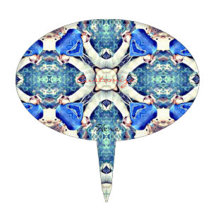 Mandala hearts pattern blue Thunder_Cove Cake Topper