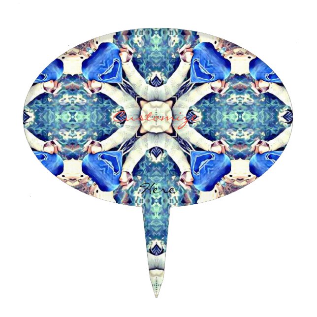 Mandala hearts pattern blue Thunder_Cove Cake Topper (Front)