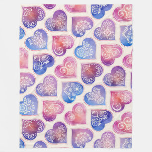Mandala Hearts Pattern Fleece Blanket
