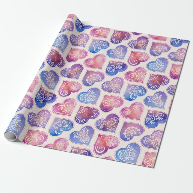 Mandala Hearts Pattern Wrapping Paper (Unrolled)