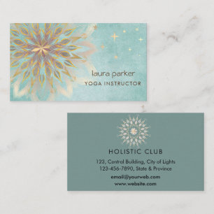 Mandala Holistic Lotus Floral Zen Yoga Teal Business Card