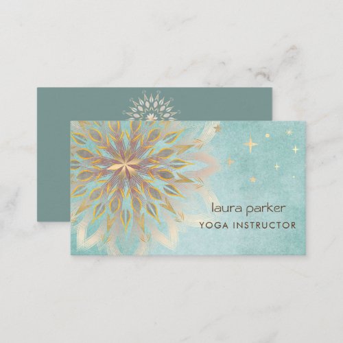 Mandala Holistic Lotus Floral Zen Yoga Teal  Business Card