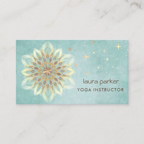 Mandala Holistic Lotus Floral Zen Yoga Teal  Business Card