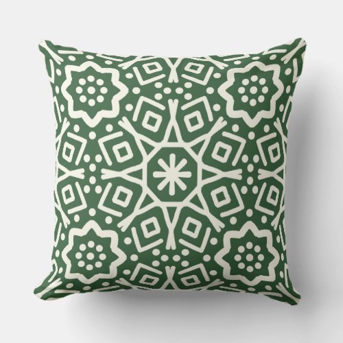 Mandala Hunter Green Cream Aztec Geometric Boho Throw Pillow