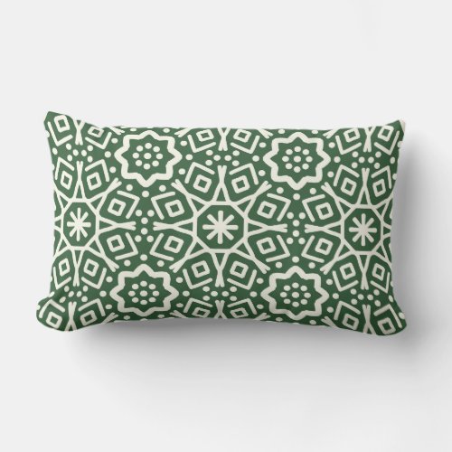 Mandala Hunter Green Cream Geometric Boho Henna Lumbar Pillow