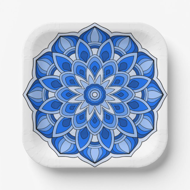 Mandala in blue Paper Plate (Front)