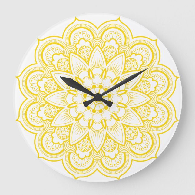 Mandala in Gold and White Large Clock (Front)
