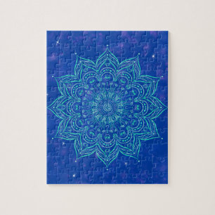 Mandala in Sky Nebula and Stars Galaxy Blue Jigsaw Puzzle