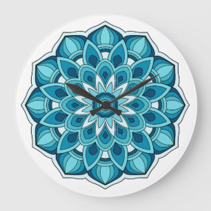 Mandala in teal green large clock