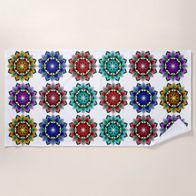 Mandala in various colors beach towel (Front)