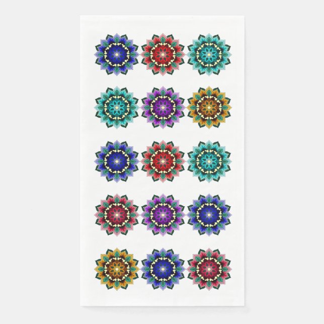 Mandala in various colors paper guest towels (Front)