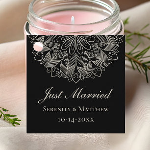 Mandala Indian Boho Black Just Married Wedding Favor Tags