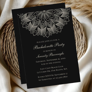 Mandala Indian Boho Black Wedding Bachelorette  Invitation