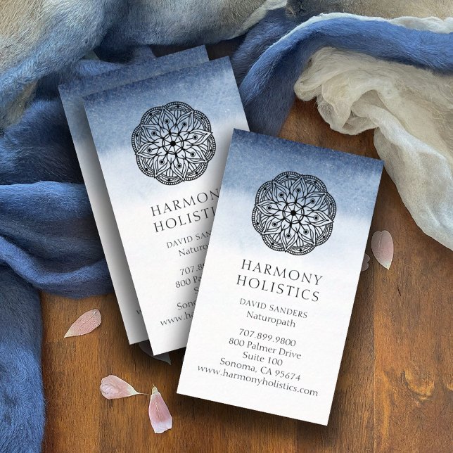 Mandala Indigo White Holistic Health Business Card (Creator Uploaded)