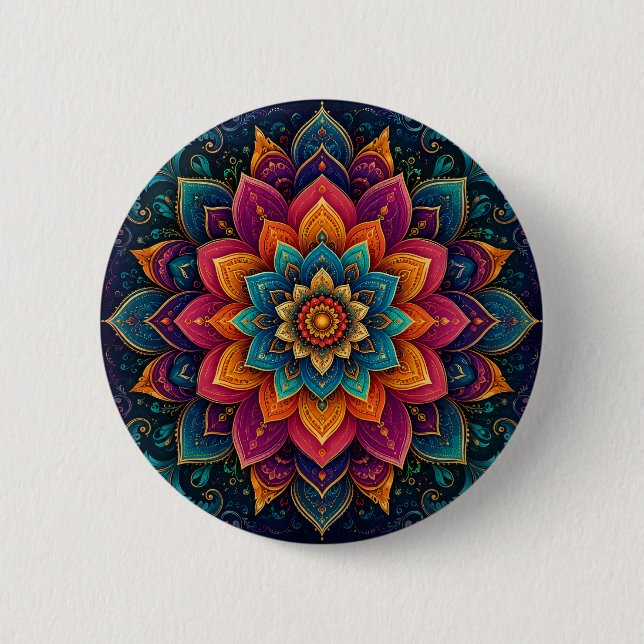 Mandala-inspired floral artwork button (Front)