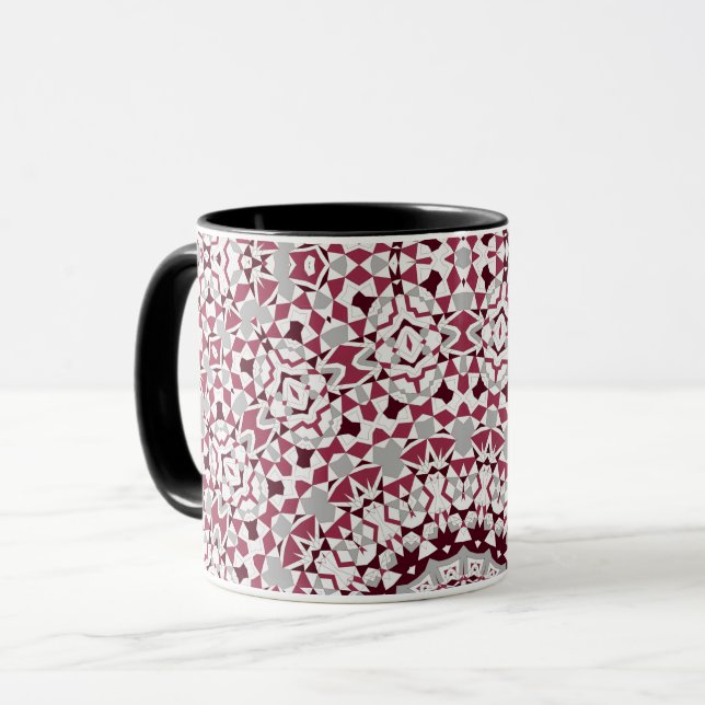 Mandala is burgundy-gray mug (Front Left)